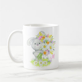 Caneca De Café Monograma Cachorro Aquoso Coelho Floral