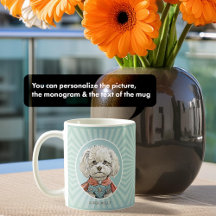 Monograma Cão Branco Ilustração Super-Herói Mug