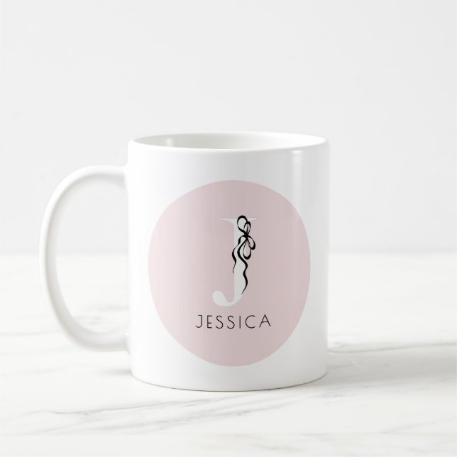 Caneca De Café Monograma Chic Feminino Inicial Rosa Elegante (Esquerda)