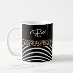 Caneca De Café Monograma Chic Leopardo Imprime Mug