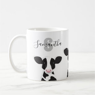 Caneca De Café Monograma Cinza de vaca Black White Animal