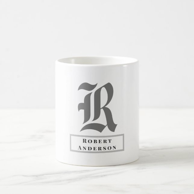 Caneca De Café Monograma Clássico Chic Black, Cinza e Branco (Centro)