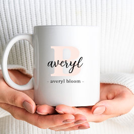 Caneca De Café Monograma Clássico Elegante Caligrafia Girly Inici