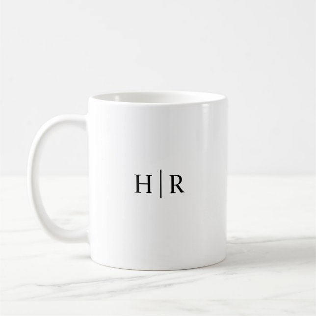Caneca De Café Monograma Clássico Elegante Preto e Branco Minimal (Esquerda)