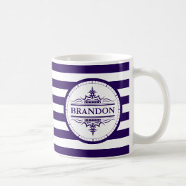 Caneca De Café Monograma Clássico Marinho Azul Strike Mug