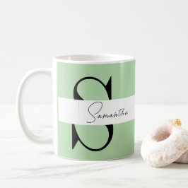 Caneca De Café Monograma Clássico Pastel Verde - Personalizado