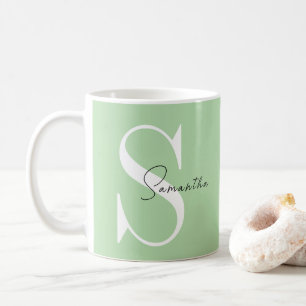 Caneca De Café Monograma Clássico Pastel Verde - Personalizado