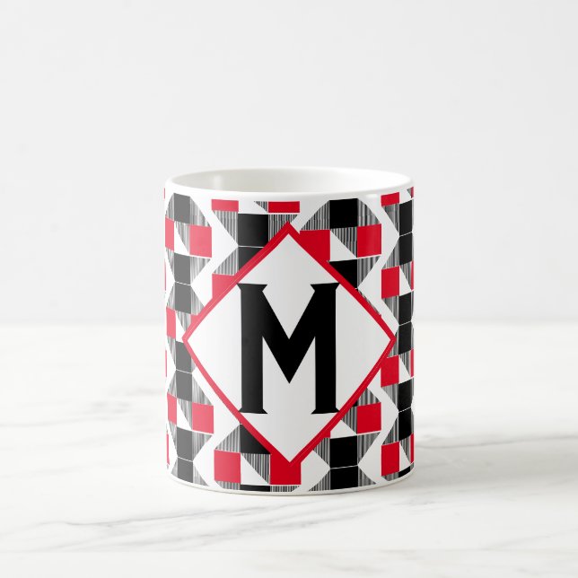 Caneca De Café Monograma clássico, vermelho e preto, geométrico i (Centro)