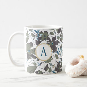 Caneca De Café Monograma Clematis Vine Verdinho Verde Elegante Fl