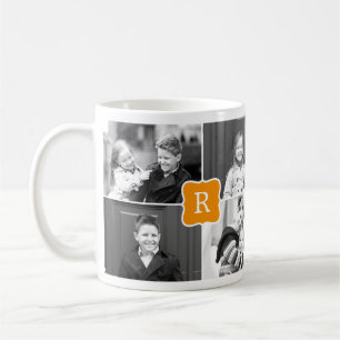 Caneca De Café Monograma Collage Custom Photo Mug - Laranja