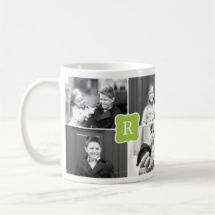 Caneca De Café Monograma Collage Custom Photo Mug - Verde