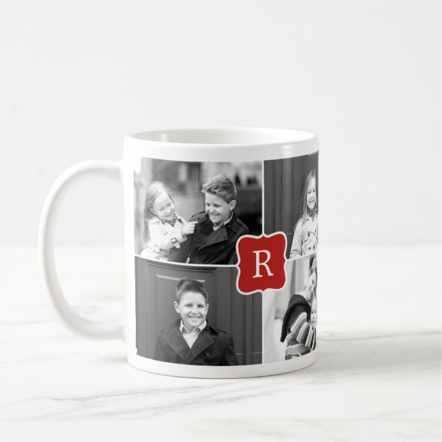 Caneca De Café Monograma Collage Custom Photo Mug - Vermelho (Esquerda)