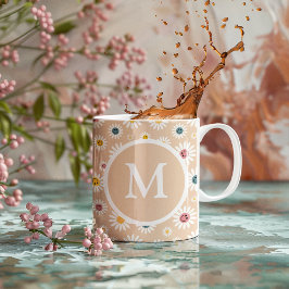 Caneca De Café Monograma Colorido Smiling Daisy personalizado