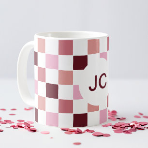 Caneca De Café Monograma com Borgonha Rosa Rosa Rosa Simples