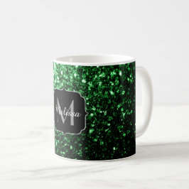 Caneca De Café Monograma com brilho falso verde escuro