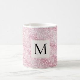 Caneca De Café Monograma com Brilho Rosa Bege