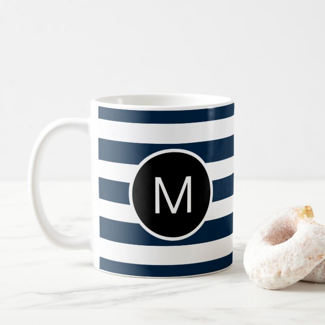 Caneca De Café Monograma com distribuição azul e branco (ou cores (Com Donut)