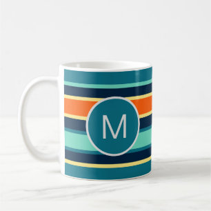 Caneca De Café Monograma com faixa de cor laranja azul retrorrefl