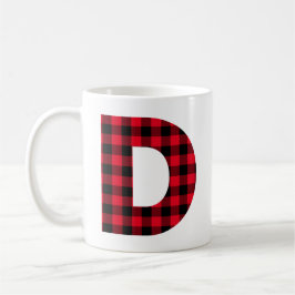 Caneca De Café Monograma com letra D em negrito e xadrez búfalo v