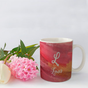 Caneca De Café Monograma com nome vermelho clássico