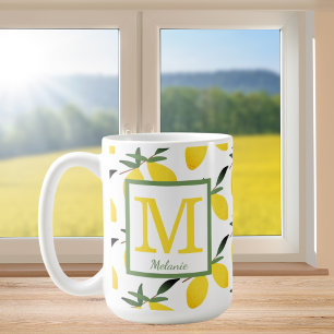 Caneca De Café Monograma com Padrão de Limão bonito