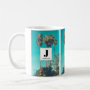 Caneca De Café Monograma com Vibração Retro de Palmeiras Tropicai