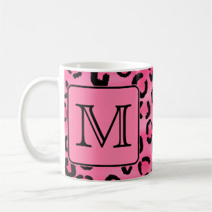 Caneca De Café Monograma cor-de-rosa brilhante do costume do