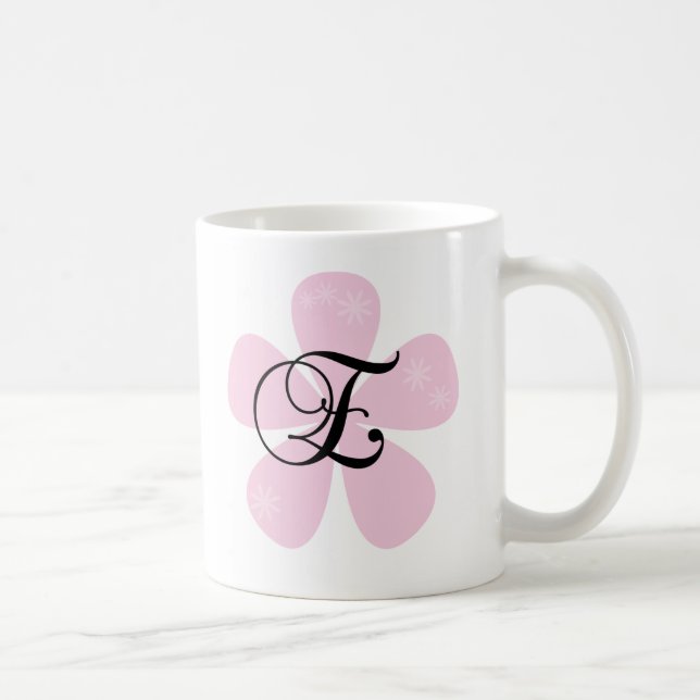 Caneca De Café Monograma cor-de-rosa E da flor (Direita)