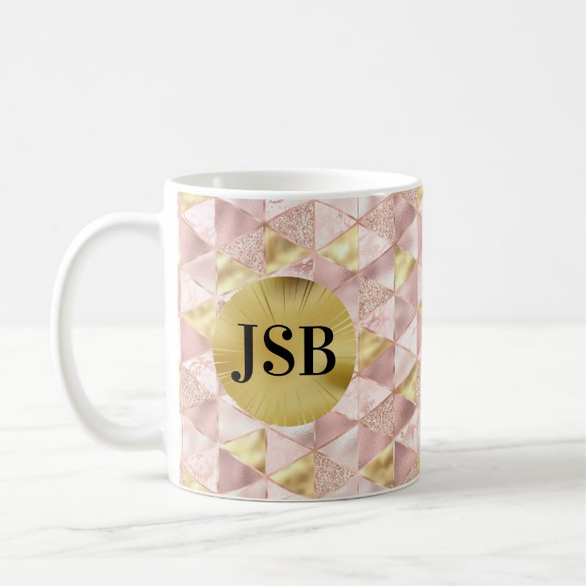 Caneca De Café Monograma, cor-de-rosa e Dourada (Esquerda)