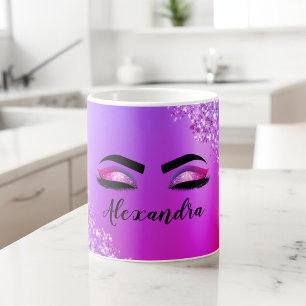 Caneca De Café Monograma Cor-de-Rosa Púrpura Eilashes da Leve Mo
