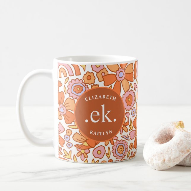 Caneca De Café Monograma - Cor do Groovy Laranja (Com Donut)