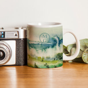 Caneca De Café Monograma - Cor Verde Teal