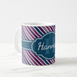 Caneca De Café Monograma corajoso do teste padrão da listra da
