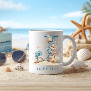 Caneca De Café Monograma Costeiro Personalizado Letra Inicial J P