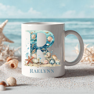 Caneca De Café Monograma Costeiro Personalizado Letra Inicial R P