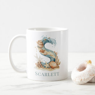 Caneca De Café Monograma Costeiro Personalizado Letra Inicial S P