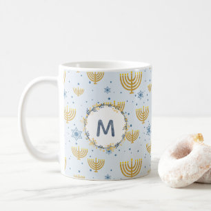 Caneca De Café Monograma da aguarela dos azuis marinhos + Teste