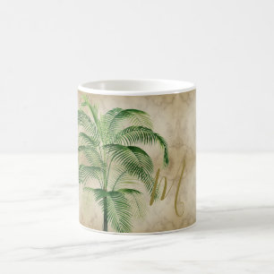 Caneca De Café Monograma da árvore de palma tropical