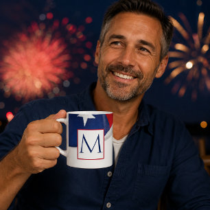 Caneca De Café Monograma da Bandeira Americana Vermelha Branca e