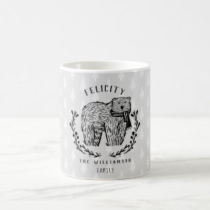 Caneca De Café Monograma da Família de Urso Polar Festivo Festivo