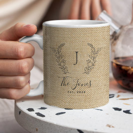 Caneca De Café Monograma da família rústica personalizada