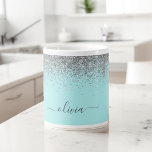 Caneca De Café Monograma da Garota Azul-Teal Negra<br><div class="desc">Água-prateada e lacrimogênea azul esfolada esfregou o nome do monograma de metal e da taça ou caneca de café inicial. Isto faz o doce e perfeito aniversário de 16 anos, casamento, chá de panela, aniversário, chá de fraldas ou festa de solteira presente para alguém que ama luxo de luxo e...</div>