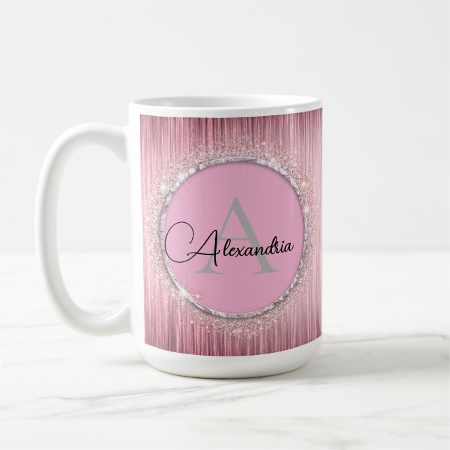 Caneca De Café Monograma da Gliteria Rosa Blush Girly (Esquerda)