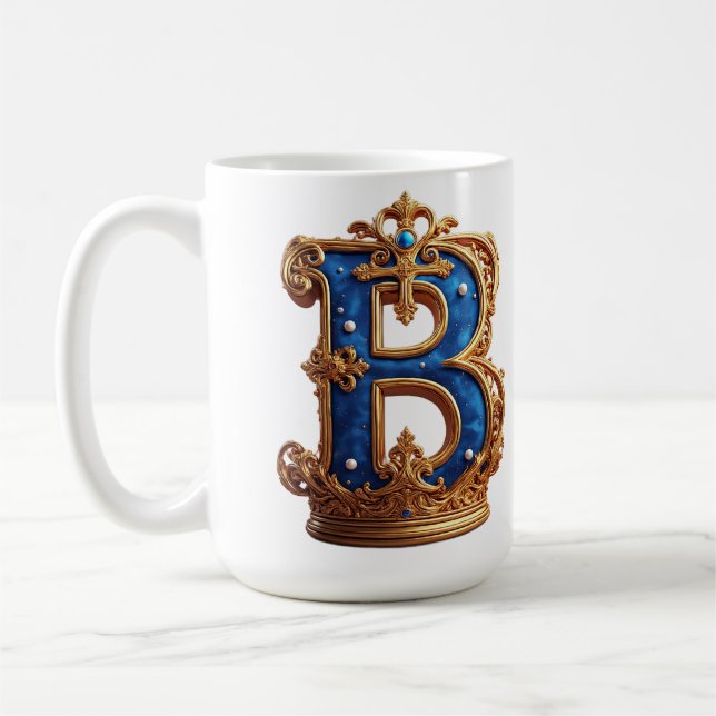 Caneca De Café Monograma da Letra B Azul Real (Esquerda)