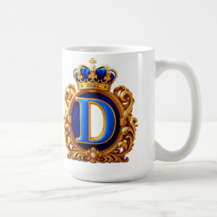 Caneca De Café Monograma da Letra D Azul Real