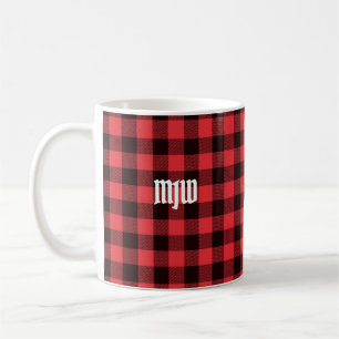 Caneca De Café Monograma da Xadrez de Buffalo Vermelho