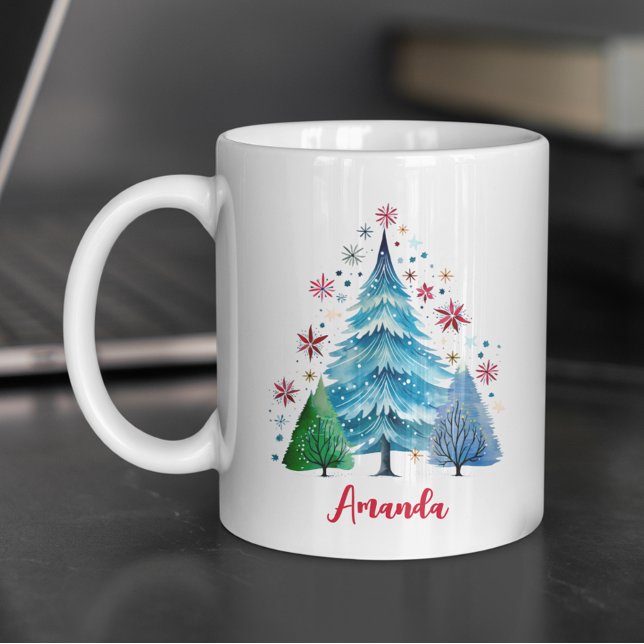 Caneca De Café Monograma das árvores de Natal (Criador carregado)