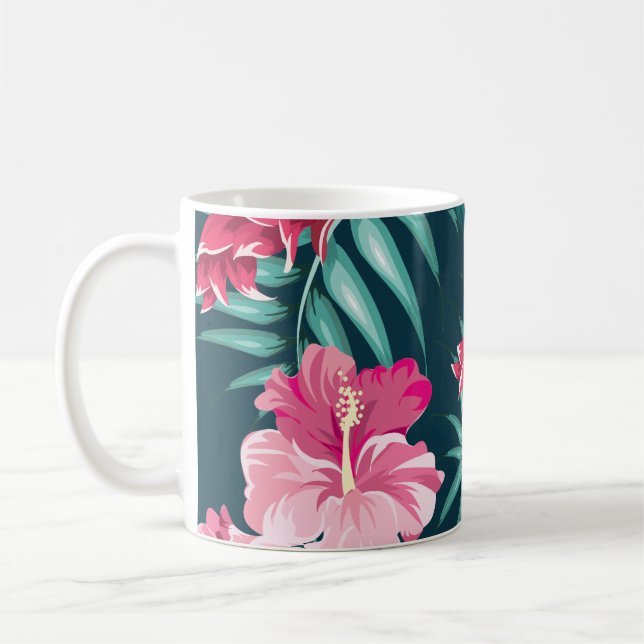 Caneca De Café Monograma das Flores Rosa Exóticas (Esquerda)