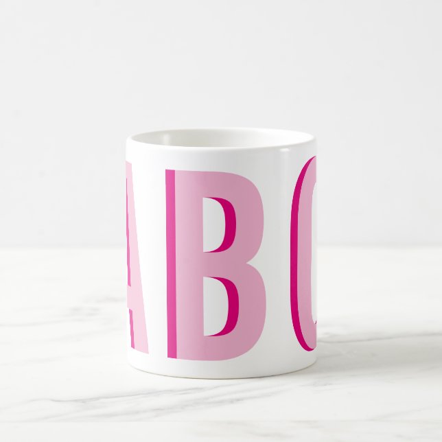Caneca De Café Monograma de 3 Letras Cor-de-Rosa Empilhado em Neg (Centro)