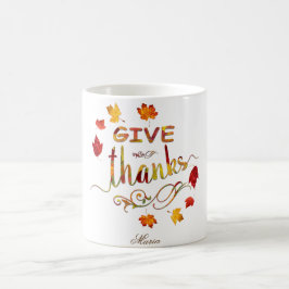 Caneca De Café Monograma de Ação de Graças Russo aos Obrigados